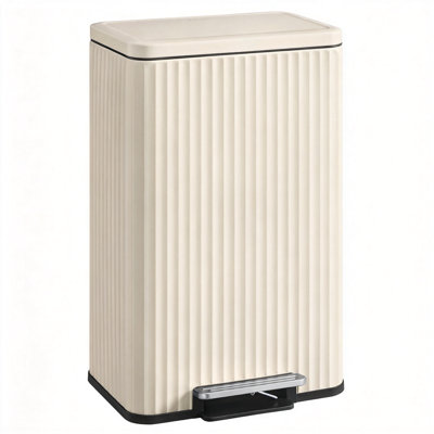 13 Gallon Soft-Close Trash Can With Lid, Pedal And Removable Inner Bucket, Stainless Steel (Cream)