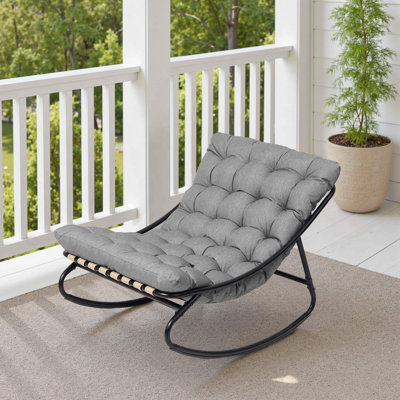 Outdoor Metal Rocking Chair - Upholstered Patio Lounge Chair with Padded Seat, Heavy Duty for Porch