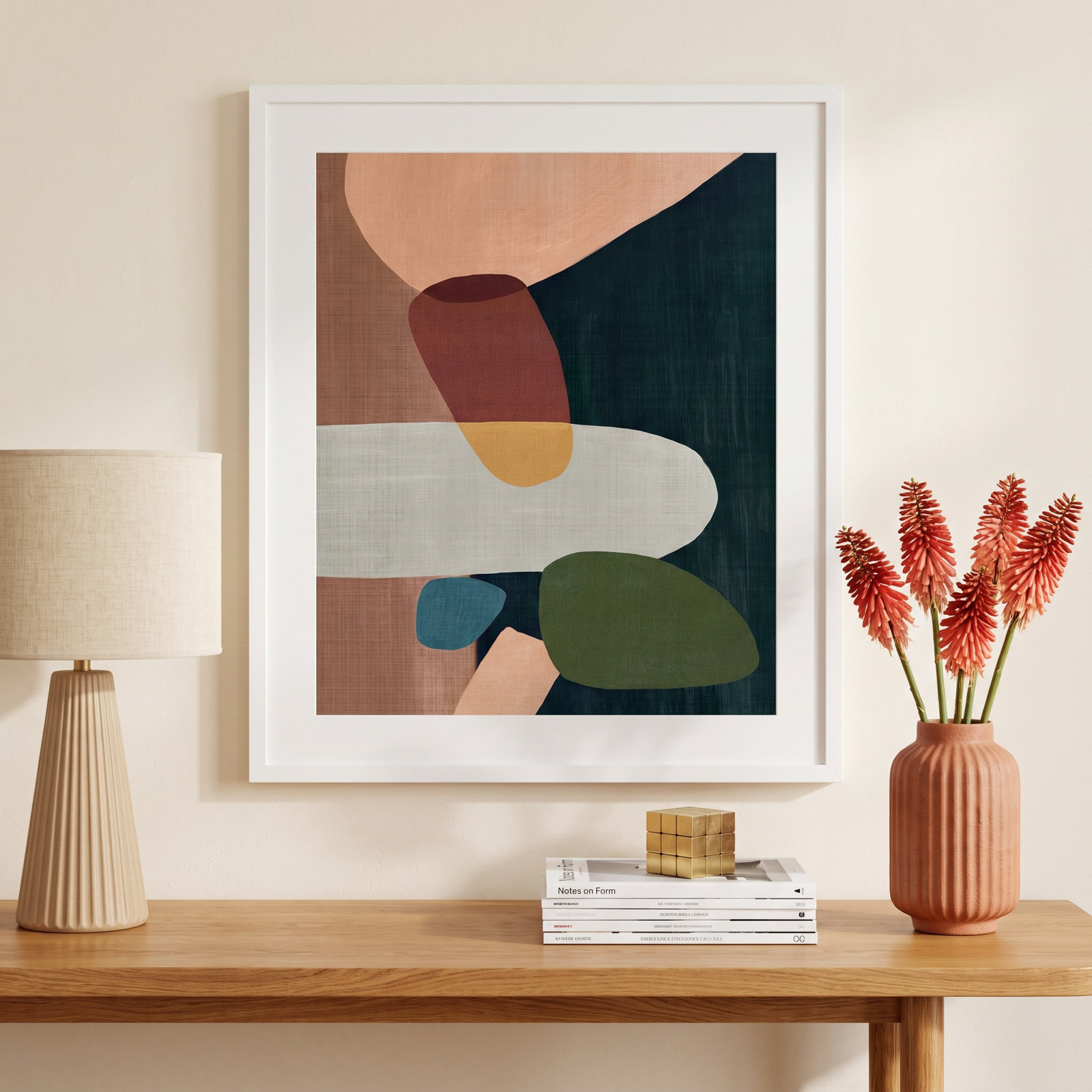 Stacking Pebbles I Mauve by Eva Watts, 33.5" H x 29" W x 0.75" D, Matte White