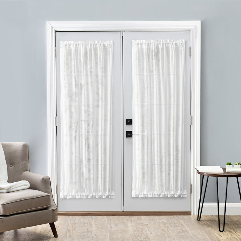 Matao Elegant Semi-Sheer Door Panel Rod Pocket w/ Tiebacks in Various Sizes, White, 40" W x 36" L