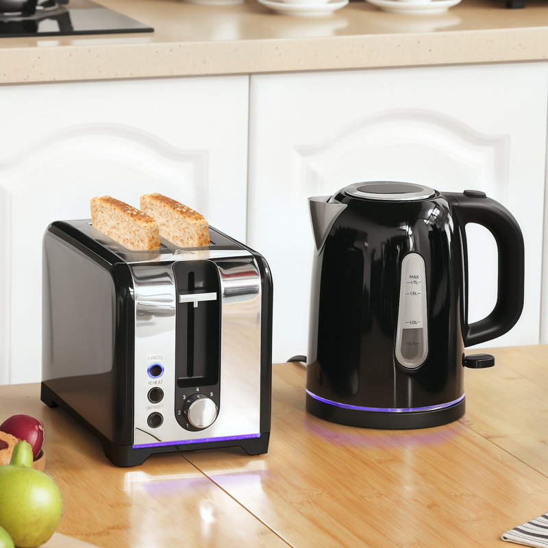 Kettle and Toaster Set, Black/Silver