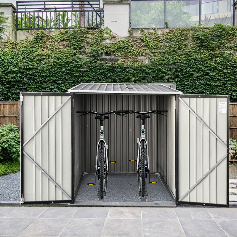 Galvanized Steel Bike Shed with Removable Gravity Locking Racks, Outdoor Bicycle Storage D199x W141x H143m With 2 Racks