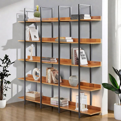 5 Tier Bookcase, Industrial Style Open Shelf with Metal Frame and MDF Board