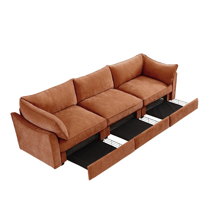 Canapé modulaire en chenille, Orange, H 31,4 po x l 112,6 po x P 34,2 po