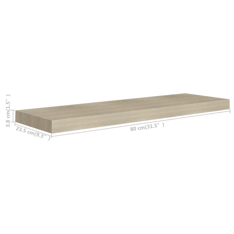 Arsis 4 Piece Metal Floating Shelf, Oak, 3.8cm H x 23.5cm W x 80cm D