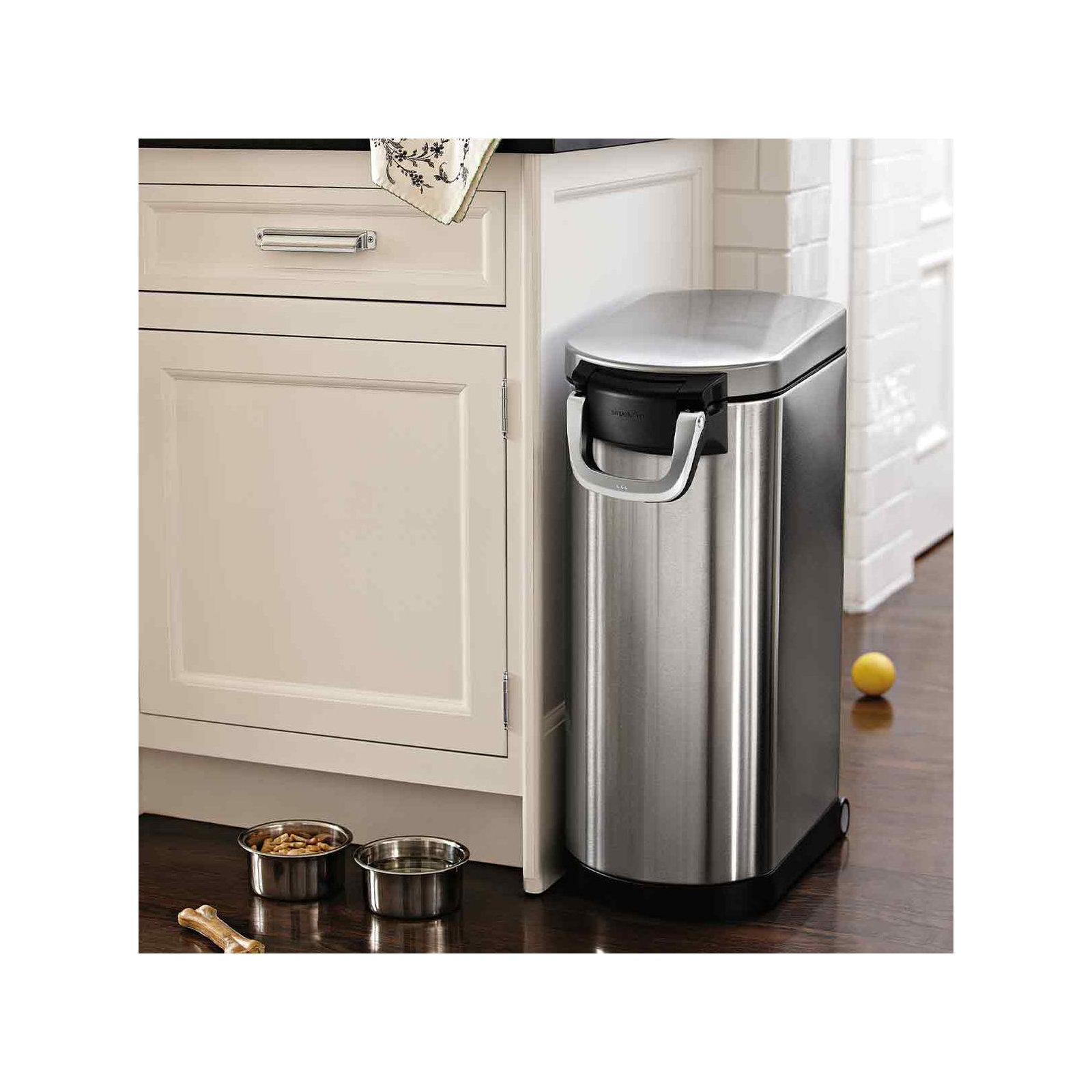 simplehuman Pet Food Storage Container Stainless Steel for Dog Food, Cat Food, and Bird Feed, Extra Large, Brushed
