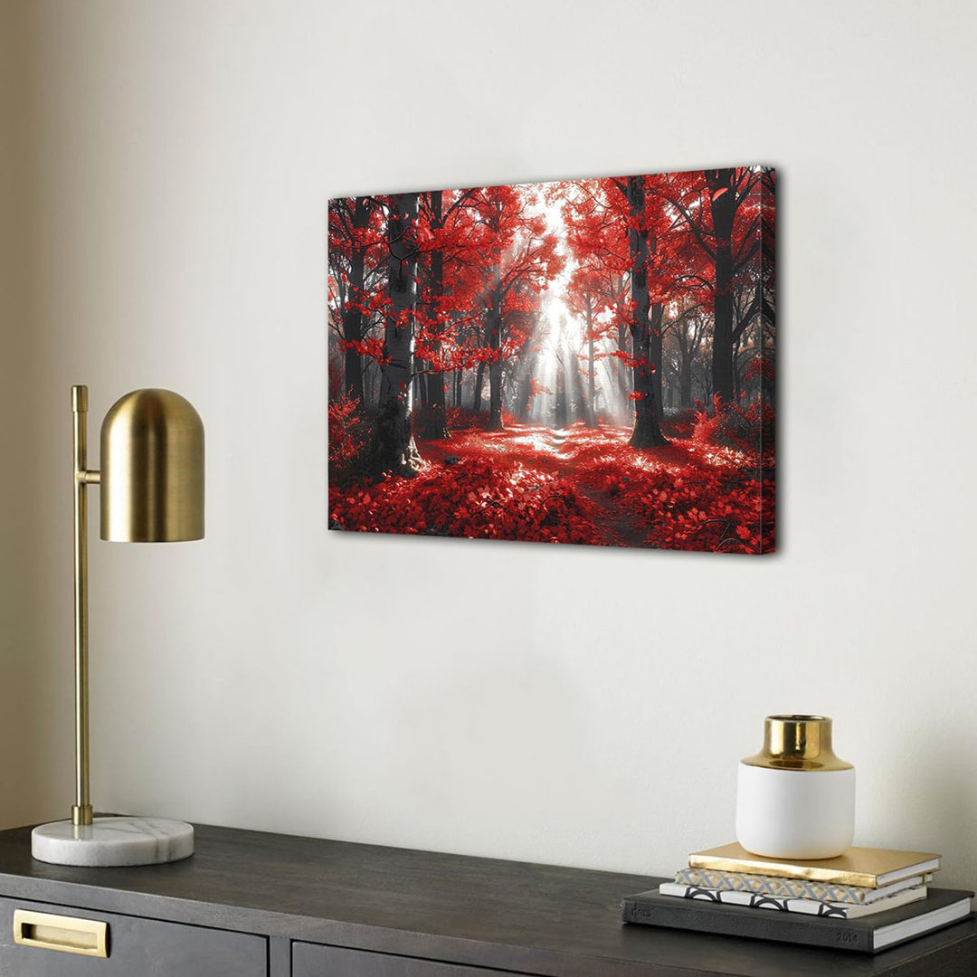 Black Red Forest Canvas Wall Art Nature Scenic Picture Bathroom Bedroom Decor Mountain Trees Landscape Prints Painting Modern Artwork Living Room Natu