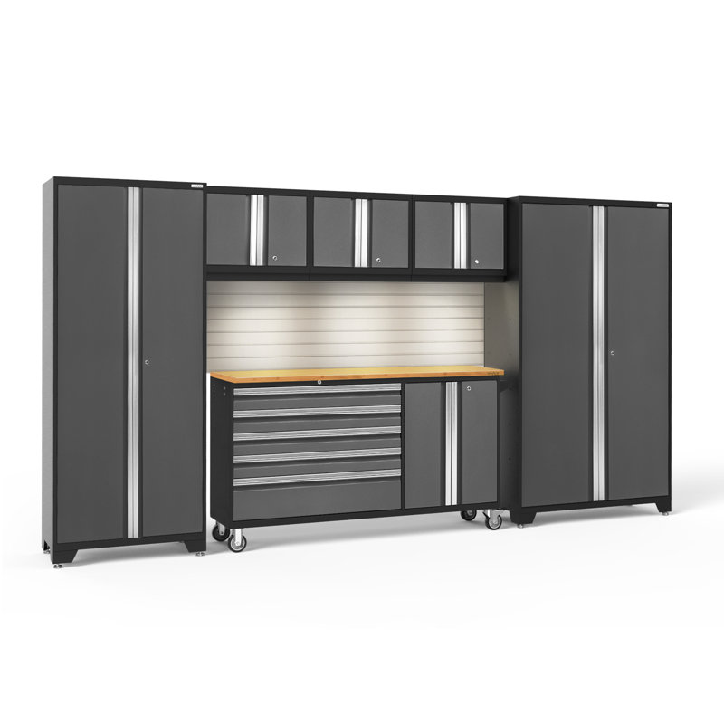Bold Series 6 Piece Garage Storage Cabinet Set, Gray, Bamboo, LED Light