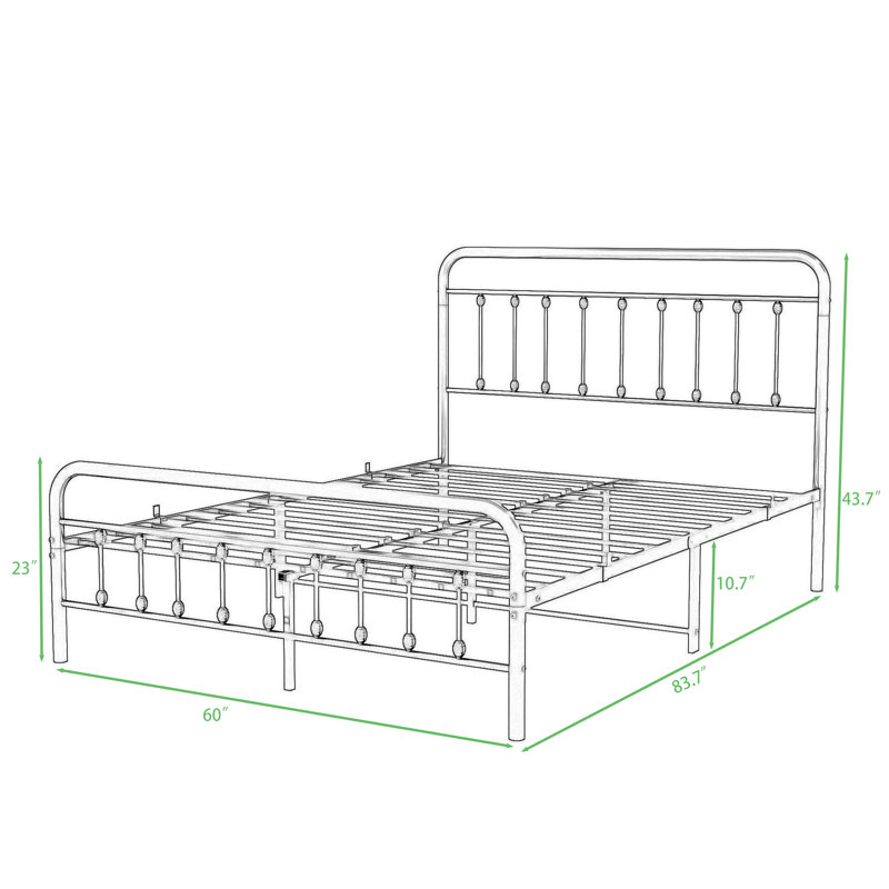 Assunta Metal Platform Bed with Headboard, Queen