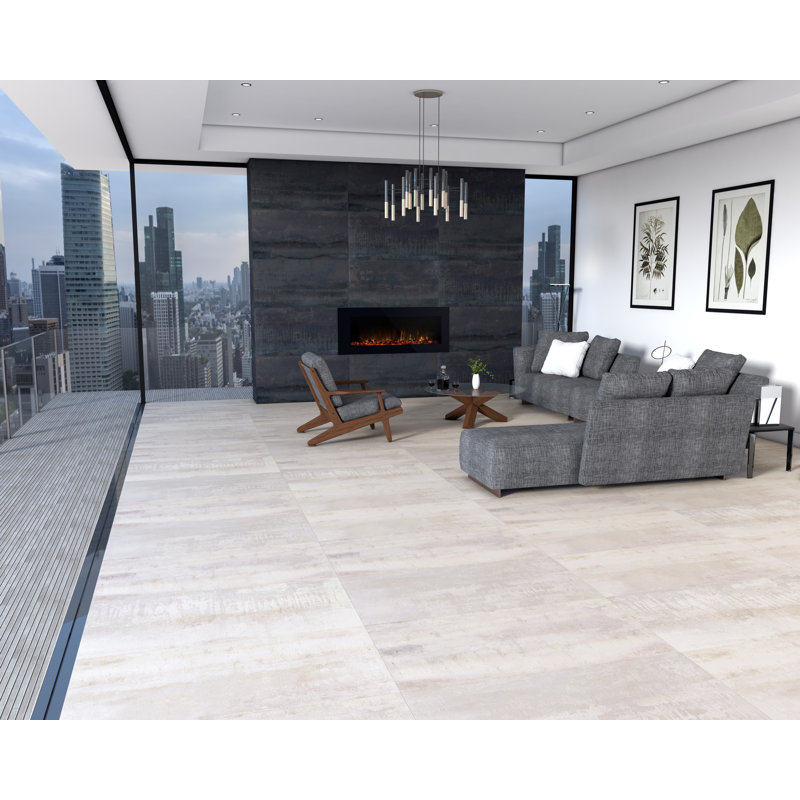 24" x 47.25" Porcelaink Metal Look Wall Tile, Steel