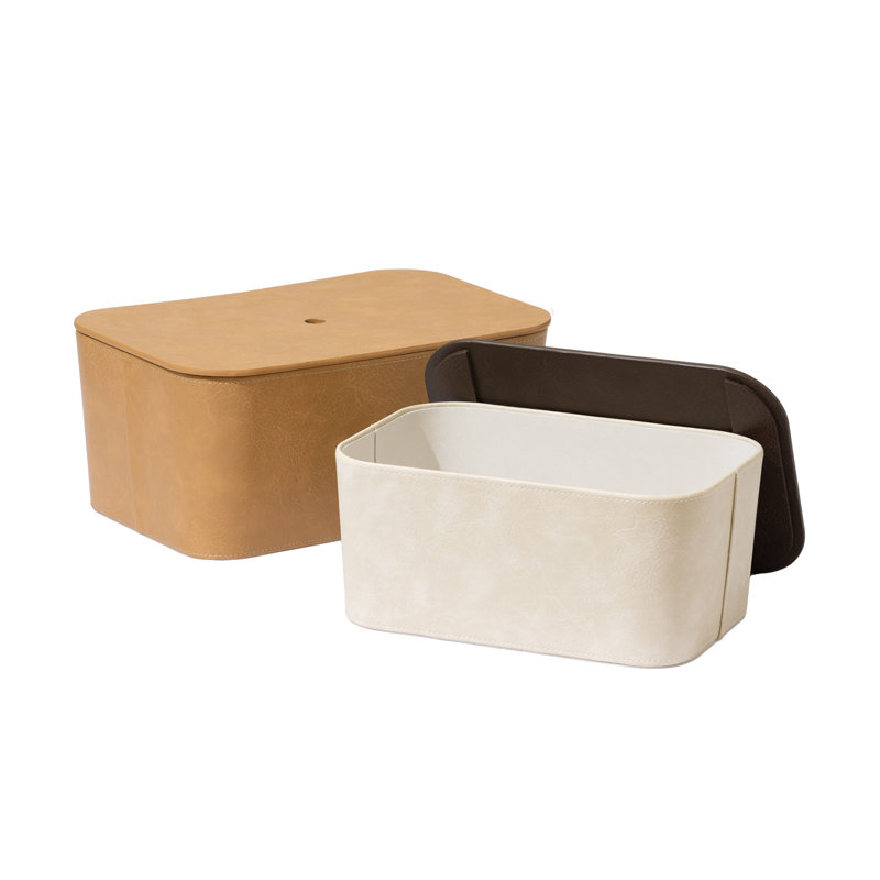 Storage Baskets with Lids, Stackable Storage Boxes Set of 2, Camel/Beige