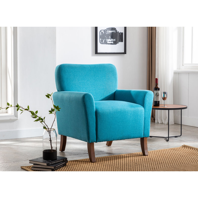 Chaise d'appoint rembourrée en tissu Mylène avec pieds en bois d'hévéa, Mélange de polyester turquoise