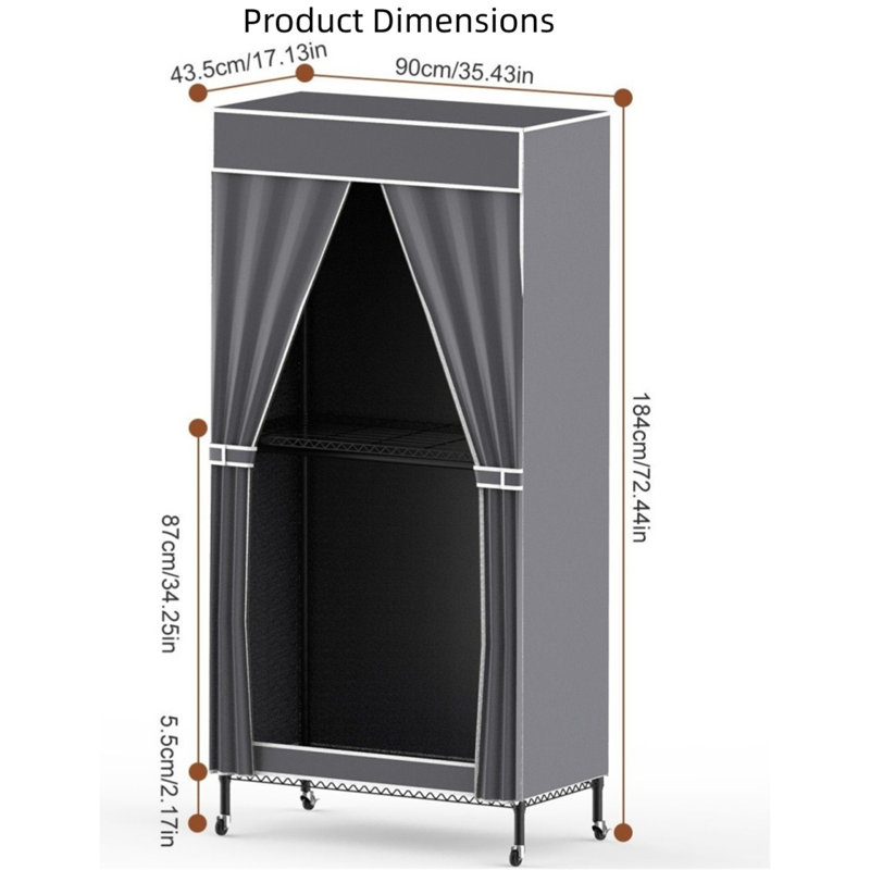 Portant à 2 niveaux avec housse pour garde-robe portatif, 4 roulettes, 2 tringles de suspension, 2 supports à crochets, structure en acier de 72,44 po de hauteur, petit espace / rangement saisonnier