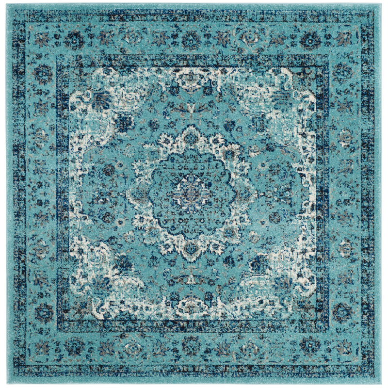 Altman Oriental Light Blue Area Rug, Square 9'