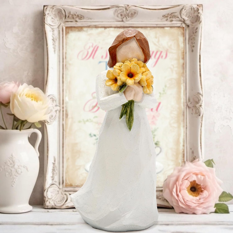 Statue féminine élégante en résine avec fleurs fabriquée à la main