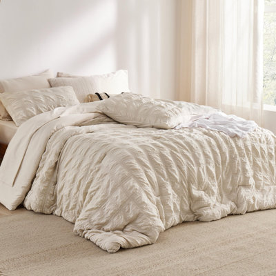 Bedsure Bed in a Bag King - 7 Pieces Plaid Seersucker Bedding Comforter Sets, Soft Lightweight Beige Boho Bed Set with Comforters King Size, Sheets, Pillowcases & Shams