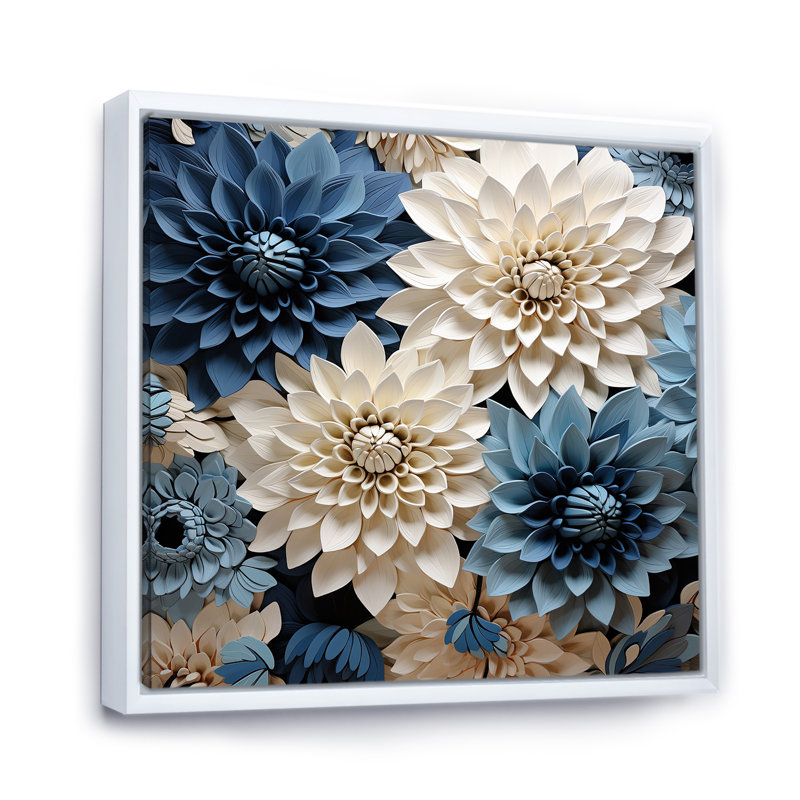 Symphonie blanche et bleue sur toile, Cadre flottant blanc, H 30 po x l 30 po x P 1 po