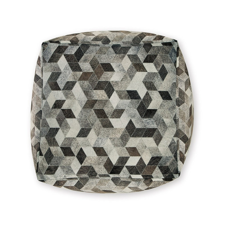 Geometric Gray and Brown Faux Hair Pouf