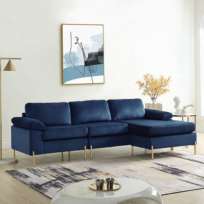 Canapé en L en velours Coastal Blue