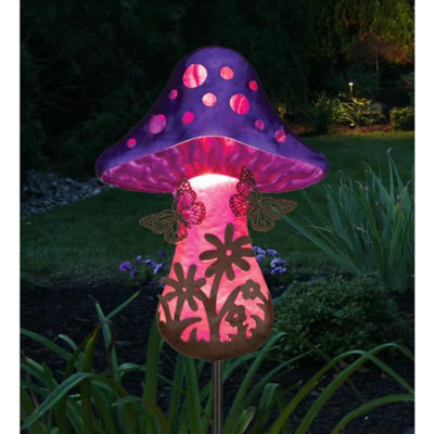 Fantasy Mushroom Metal and Solar Decorative Garden Stake with Integrated LED