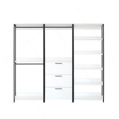 Fiona 96 In. W White Freestanding 3 Tower System 7 -Shelf Walk In Wood Closet System With Metal Frame
