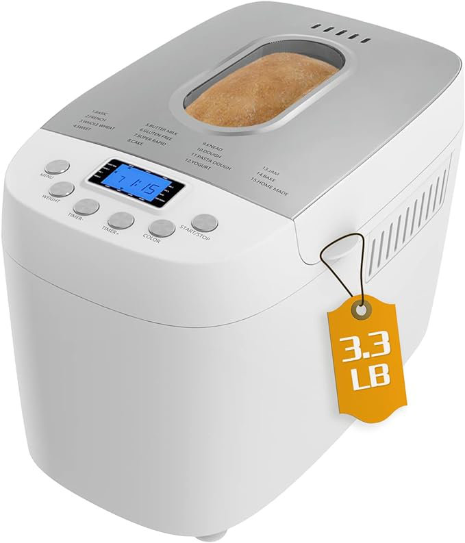 Davivy 15-in-1 Automatic Bread Maker Machine 3.3LB Dough Maker with Nonstick Bowl Jam& Yogurt 3 Loaf Sizes & 3 crust settings 15-H Delay Timer