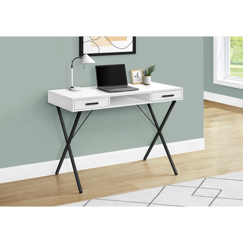 Bureau d'ordinateur, bureau personnel, ordinateur portable, installation à gauche, à droite, tiroirs de rangement, L 42 po, travail, stratifié, métal noir, contemporain, moderne