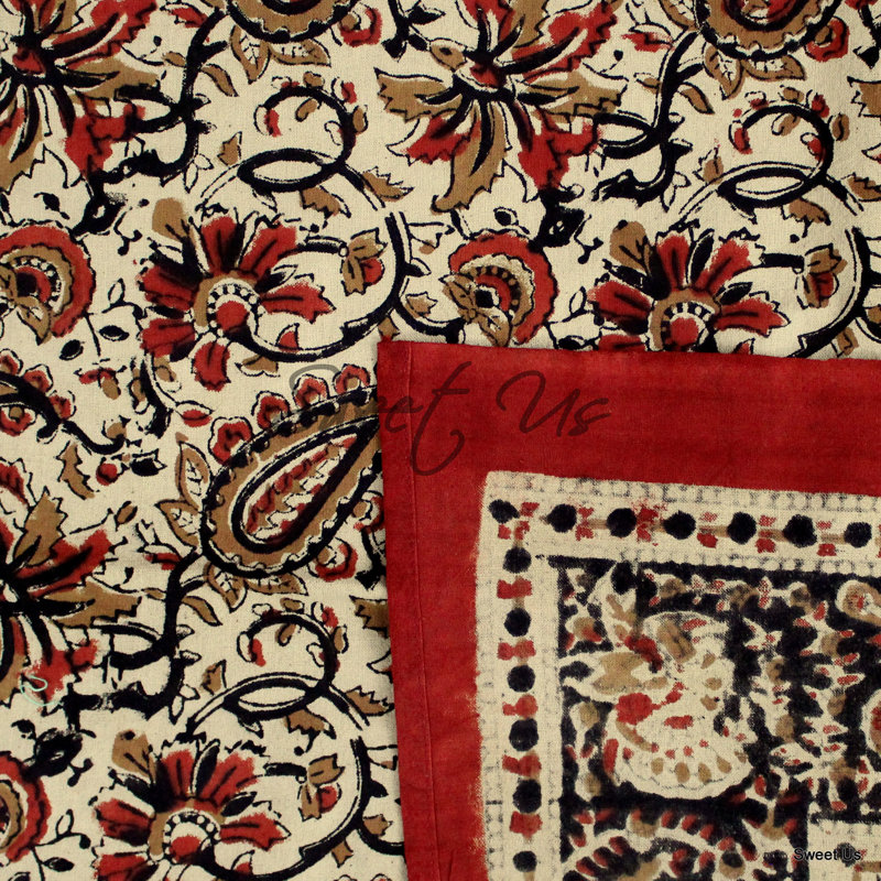 Cotton Floral Tablecloth Rectangle, 104" L x 70" W, Red/Black