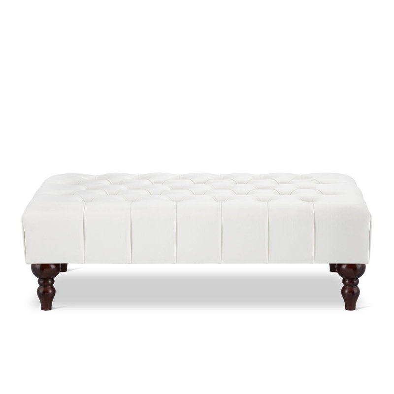 Ainura 60cm Wide Velvet Tufted Rectangle Solid Colour Cocktail Ottoman, Cream, Brown/Nut