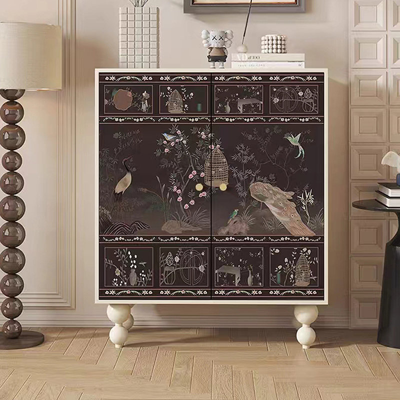 Vintage Shoe Cabinet Decorative Cabinet 20 Pair Solid Wood Shoe Storage Cabinet, Cream