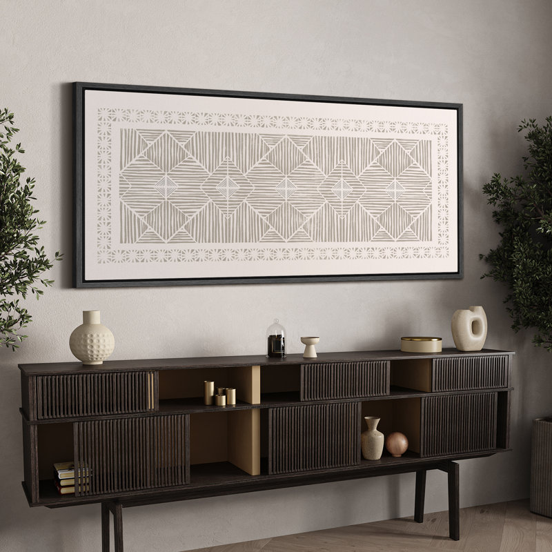 "Geometric Line", motif monochrome abstrait encadré sur toile, H 30 po x l 60 po, Noir, noir, noir, noir