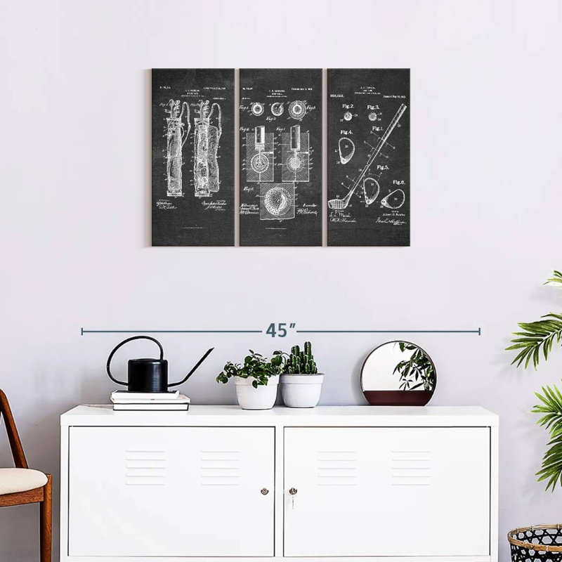Ensemble de 3 pièces de brevet de golf sur toile, H 20 po x l 33 po x P 1,25 po