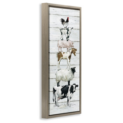 Country Farm Animal Stack Framed Floater Canvas Wall Art by Carol Robinson