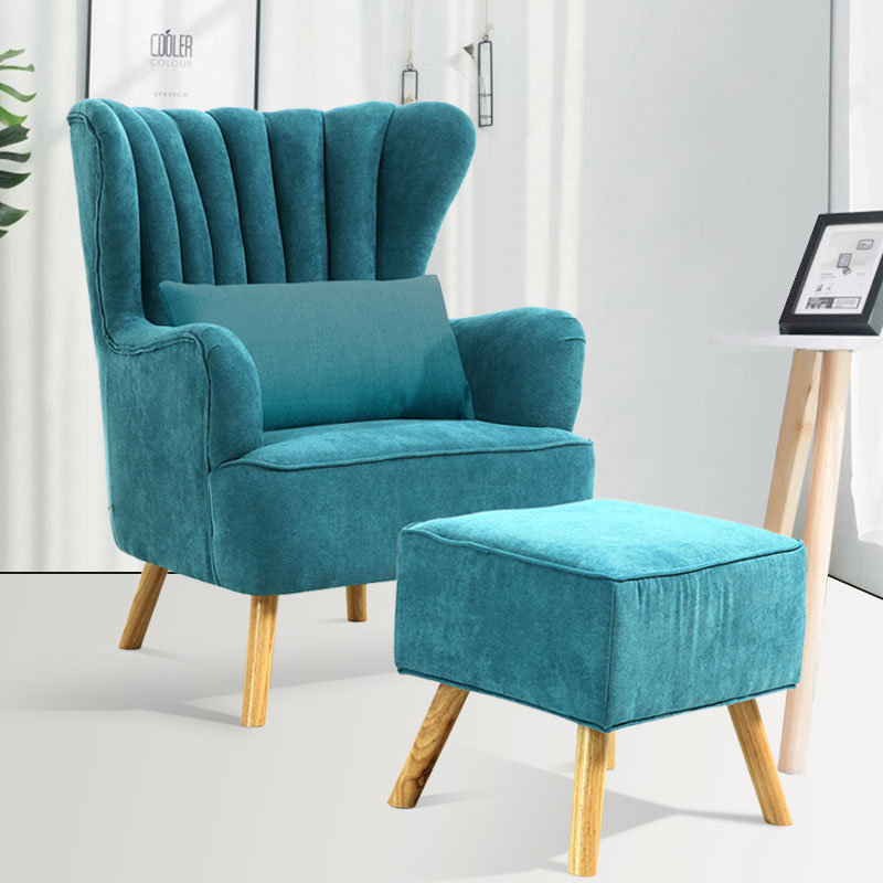 Brushed Sofa with Pillow Footstool, Blue
