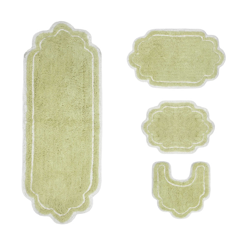 Dobrinsky 100% Cotton Bath Rug and Contour Mat, Machine Washable, Quick Dry, Absorbent - 4 Piece Set, Green