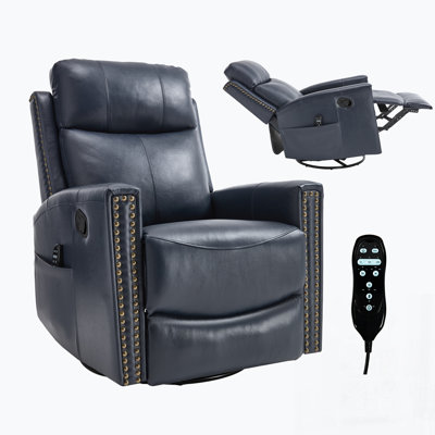 Fauteuil inclinable manuel en cuir véritable avec massage à la chaleur et pivotant sur 360 ° pour une détente ultime