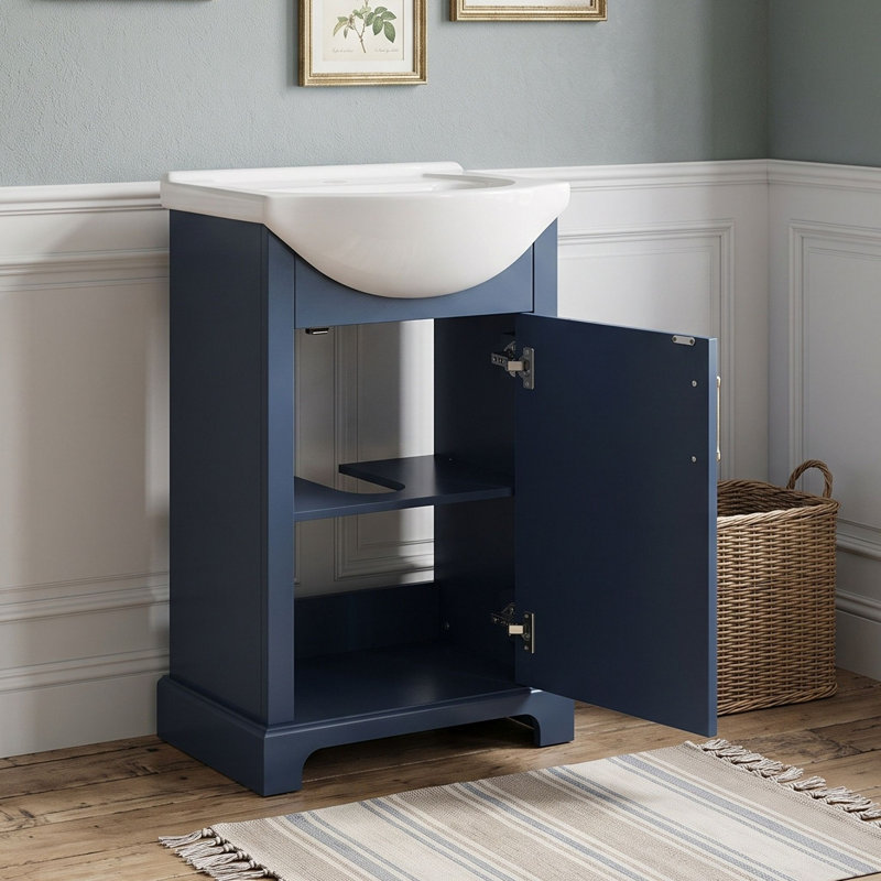 Meuble-lavabo de salle de bain avec lavabo en céramique, Bleu