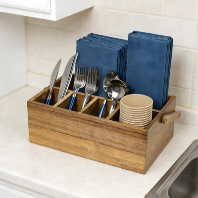Solid Wood Rectangle Flatware Caddy