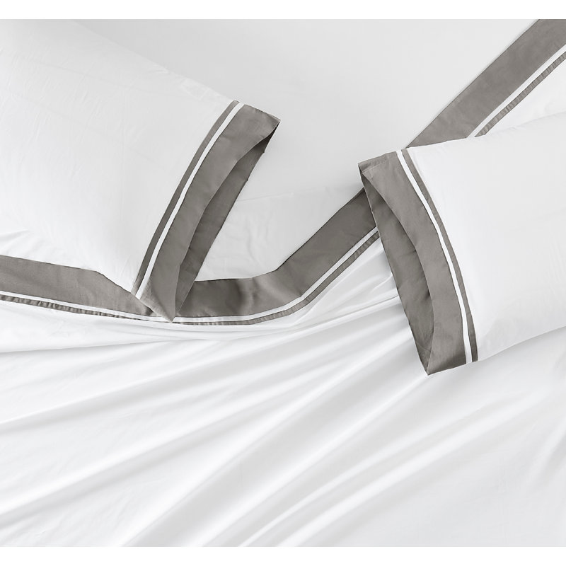 Ensemble de draps Brooklyn, Queen Sheet Set, Blanc/gris