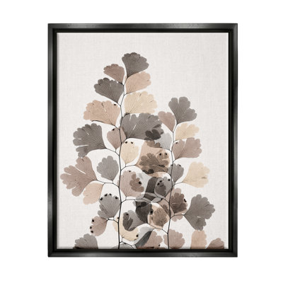 Modern Ginkgo Leaf Arrangement Translucent Brown Grey Leaves by Albert Koetsier - Floater Frame Graphic Art on Canvas
