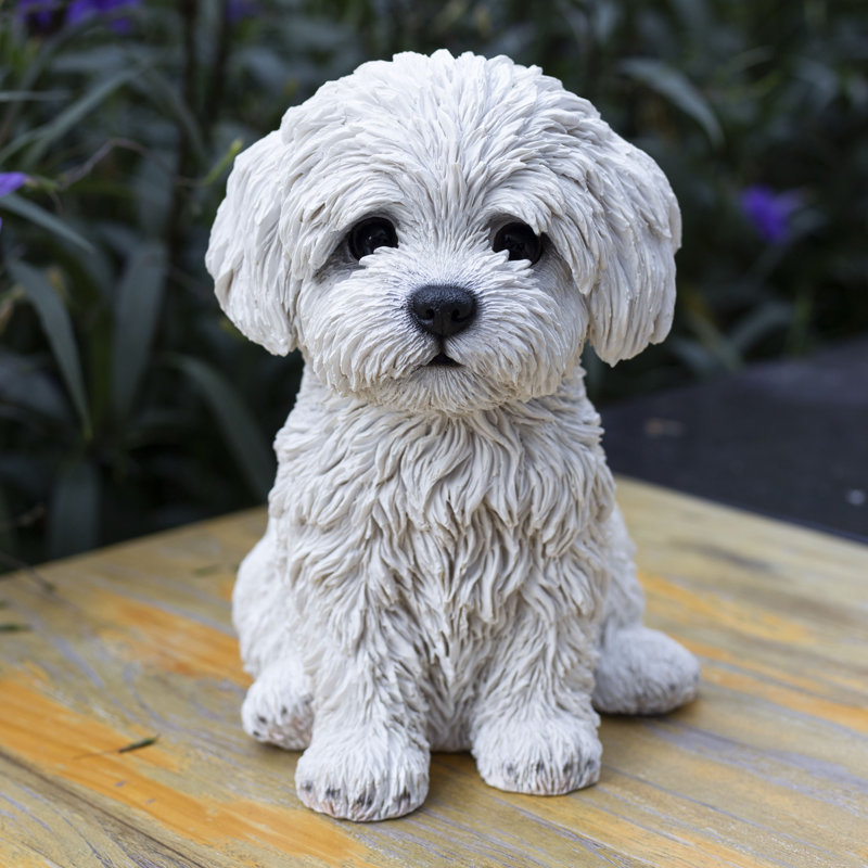 White Baby Maltese | Handpainted Decorative Puppy Statue for Home & Garden Decor | Premium Polyresin Dog Statue | Gift for Dog Lovers | Weather-Resistant Indoor/Outdoor Decor