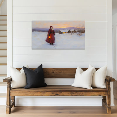 Art mural sur toile lanterne de Noël GUTTATY, décoration murale scène de neige hivernale, impressions saisonnières sur toile de chalet