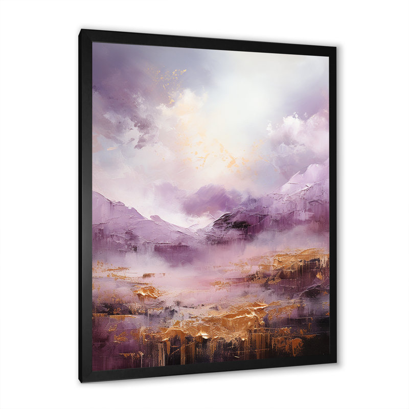 Lac mauve et doré et montagne V, H 32 po x l 16 po x P 1 po, Cadre simple noir