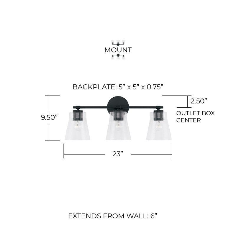 3 - Light Dimmable Vanity Light, Matte Black