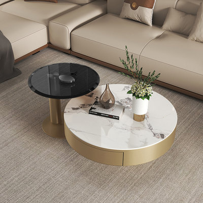 Britni Luxurious Metal Round Storage Slab Nesting Coffee Table by Everly Quinn