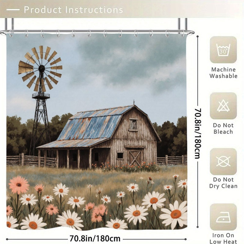 Rideaux de douche Rustic Barn & Windmill, 71 x 71, Brown Rustic Barn & Windmill