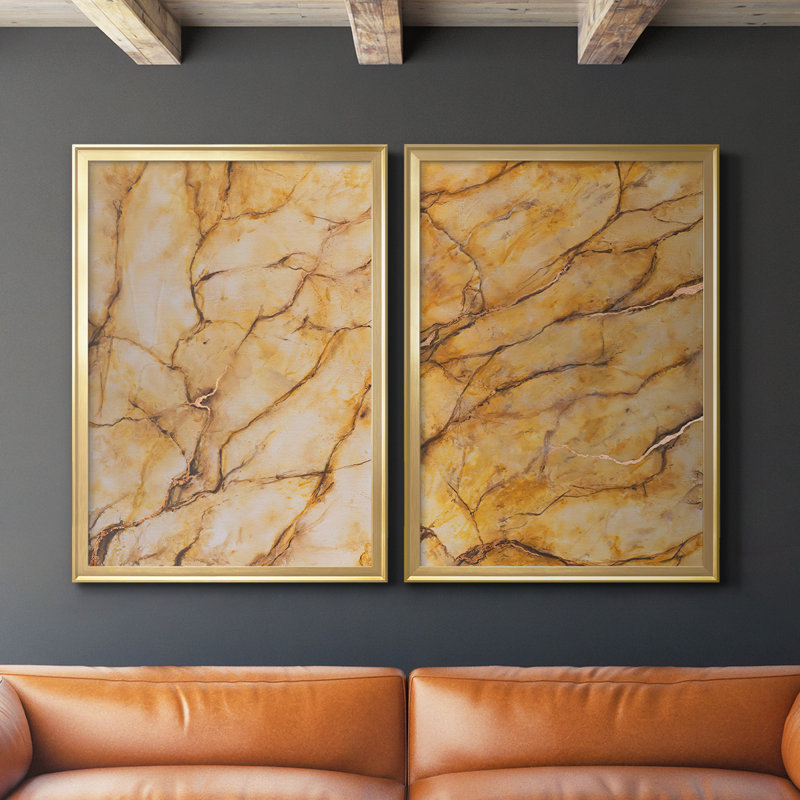 Marbre jaune I - Toile encadrée de qualité supérieure - prête à être accrochée, Or, H 42,5 po x l 61 po x P 1,25 po