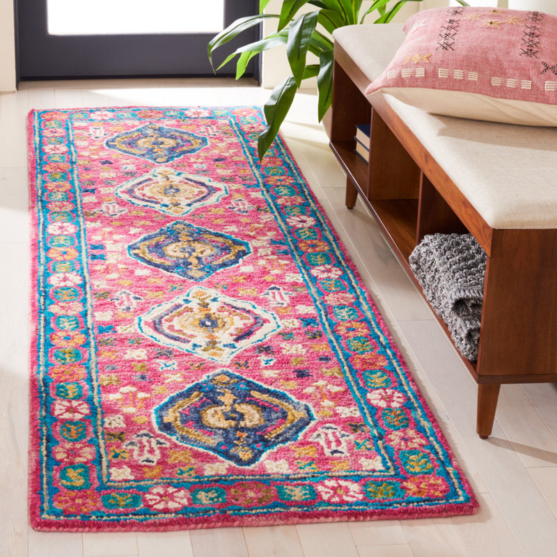 Ferrelview Hand Tufted Wool/Cotton Southwestern Rug in Blue/Red, Runner 2'3" x 7'
