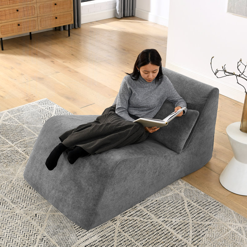 Chaise longue en chenille moderne sans assemblage, Gris chenille