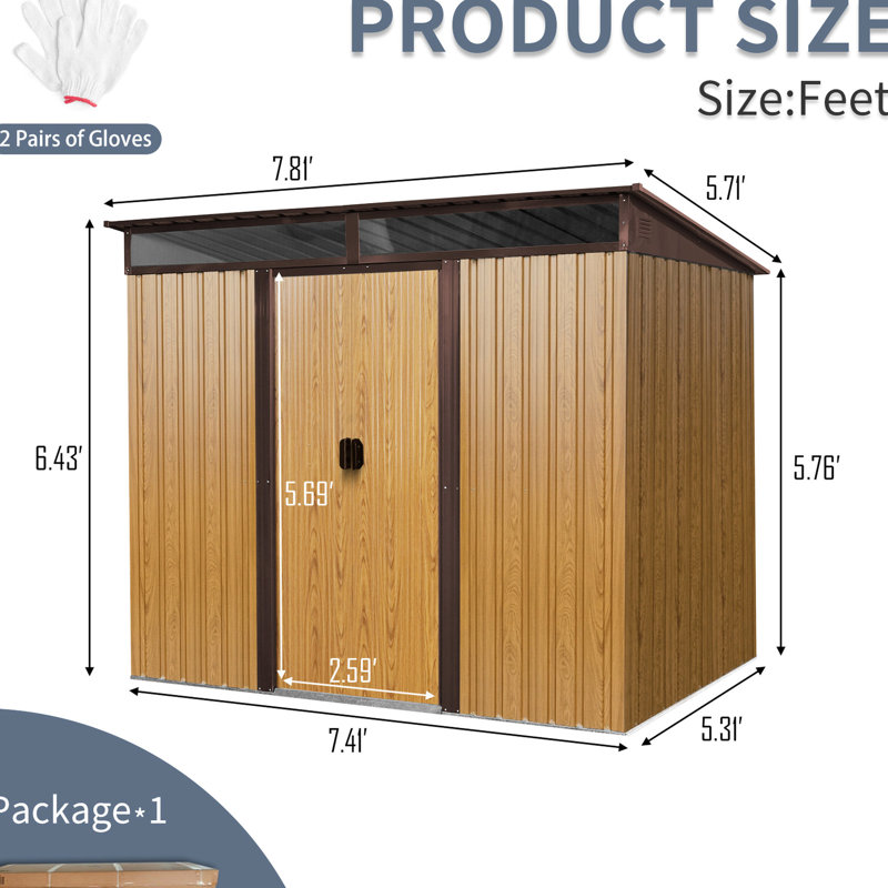 Rangement extérieur en métal 8 x 6 pi avec portes coulissantes (café). Rangement spacieux. -. Idéal pour la zone utilitaire de 8 pi 6 pi. résistant à l’intérieur. Améliorez votre cour arrière